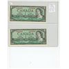 Image 1 : Lot of 2 Consecutive Serial Number 1954 Modified Portrait $1 notes. Lawson-Bouey signatures. Z/F Pre