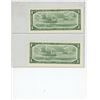 Image 2 : Lot of 2 Consecutive Serial Number 1954 Modified Portrait $1 notes. Lawson-Bouey signatures. Z/F Pre