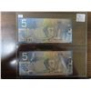 Image 1 : Lot of 2 Consecutive Serial Number 2006 $5 notes. Jenkins-Dodge signatures. AOR Prefix. BC-67a. Seri
