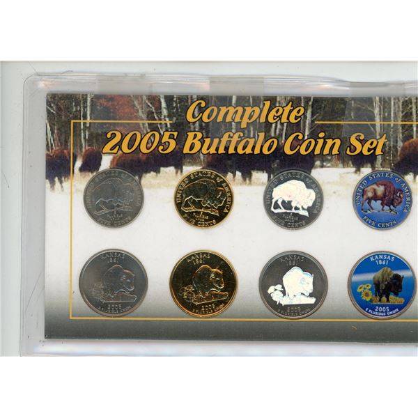 U.S. Complete 2005 Buffalo Coin Set. 4 nickels & 4 quarters including regular, gold-plated, hologram