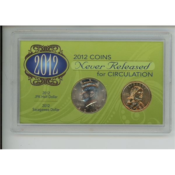 U.S. 2012 Coins Never Released for Circulation. Includes 2012 JFK Half Dollar & 2012 Sacagawea Dolla