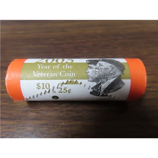 1 Roll of 40 2005P Year of the Veteran 25 Cents. Unopened original roll of 40 quarters.