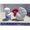Image 1 : Avon rooster container and milk glass container Belgium