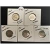 Image 1 : 1959, 1961, 1963, 1964 & 1967 Canadian Nickels