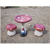 Image 1 : Set of 3 garden mushroom décor - Bird bath 20"H & 2 stools - 11"
