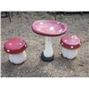Image 3 : Set of 3 garden mushroom décor - Bird bath 20"H & 2 stools - 11"