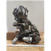 Image 1 : Grey boy and rabbit statue garden statue - cracked neck - 16"H - heavy