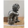 Image 5 : Grey boy and rabbit statue garden statue - cracked neck - 16"H - heavy