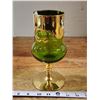 Image 3 : Vintage green and gold leaf, hand painted glass goblet - 8"H