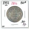 Image 1 : 1951(ND) Canadian Silver half-dollar ( GF- .80Ag)