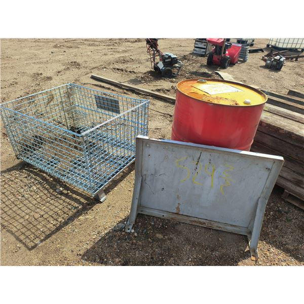 55 gallon drum, steel basket and steel bracket