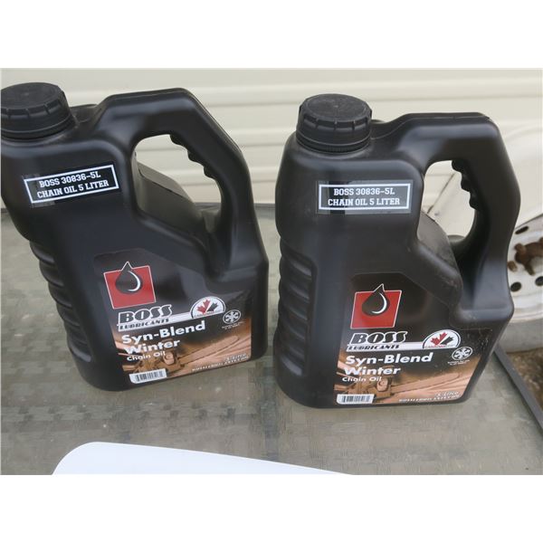 two 5 litre jugs of summer chain oil