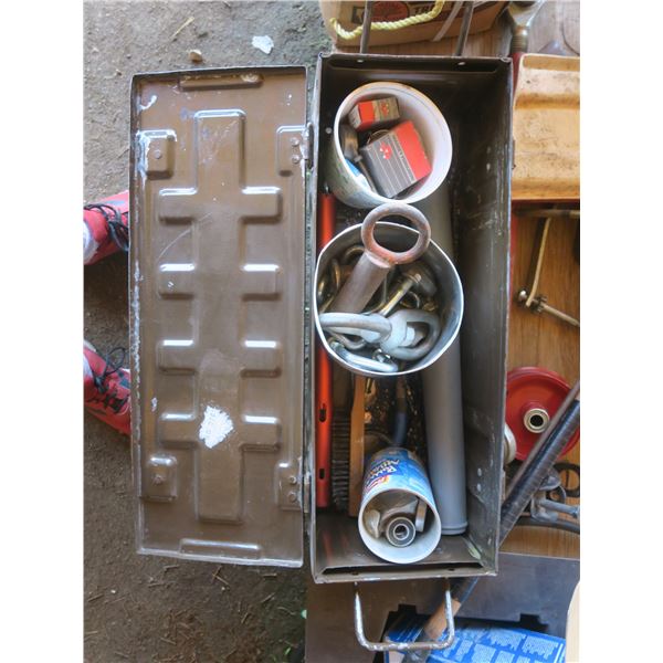 metal tool box with assorted hardware