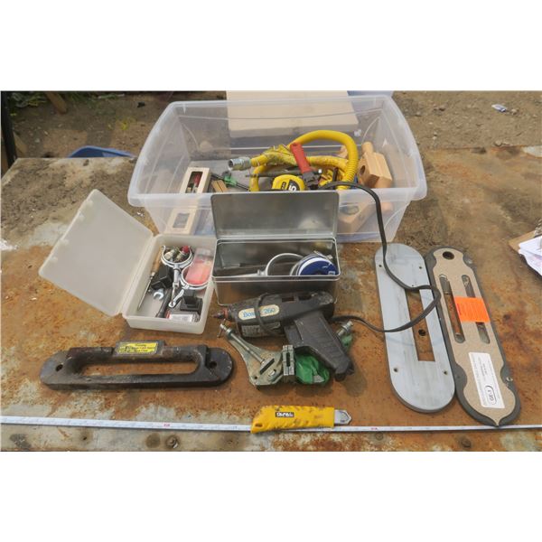 tote of assorted tools