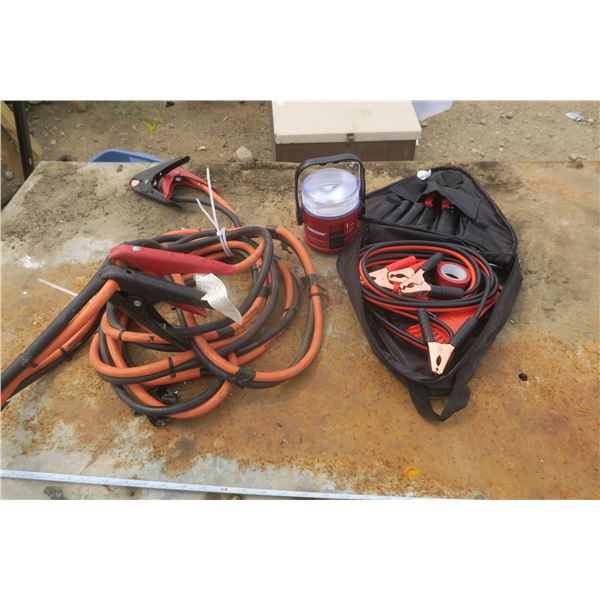 2 sets of jumper cables and emergency light