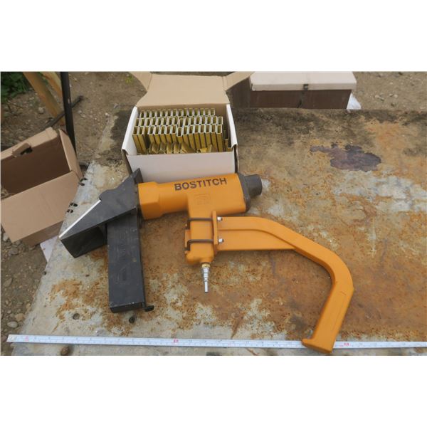 bostitch MIII roofing stapler and box of staples