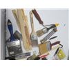 Image 2 : tote of assorted painters supplies - brushes, etc.