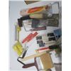 Image 4 : tote of assorted painters supplies - brushes, etc.