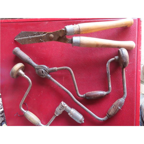 two hand drills and hedge clipper