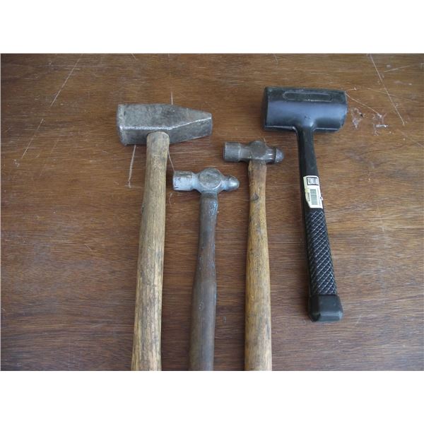 4lb Sledge hammer, 2 ball peen and 1 Dead blow hammer.
