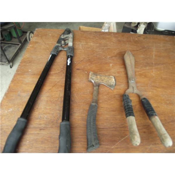 2 pruning sheers and one hatchet