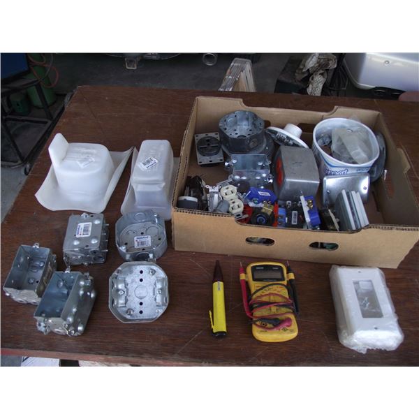 Qty of electrical switches, recepts, boxes  and mics.