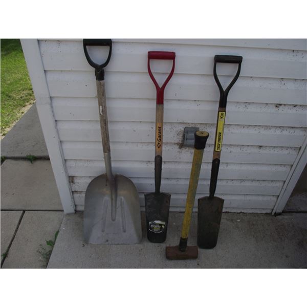3 shovels and 1-20lb sledge hammer.