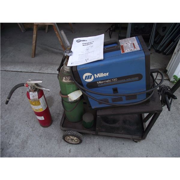 Miller milermatic 130 mig welder 120v, c/w regulator, gas bottle, cart. (NoWeld Wire)and 1 20lbABC f