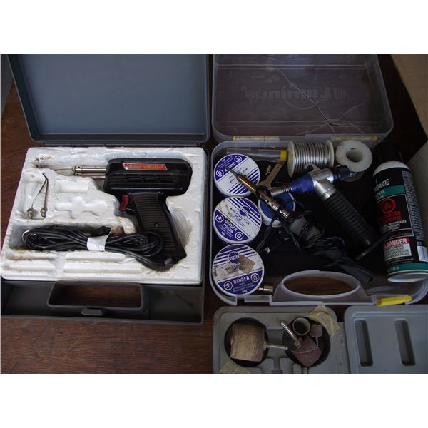 Assortment of soldering equipment (2 boxes),  1-Drum sanding kit, and 1-Polishing kit.