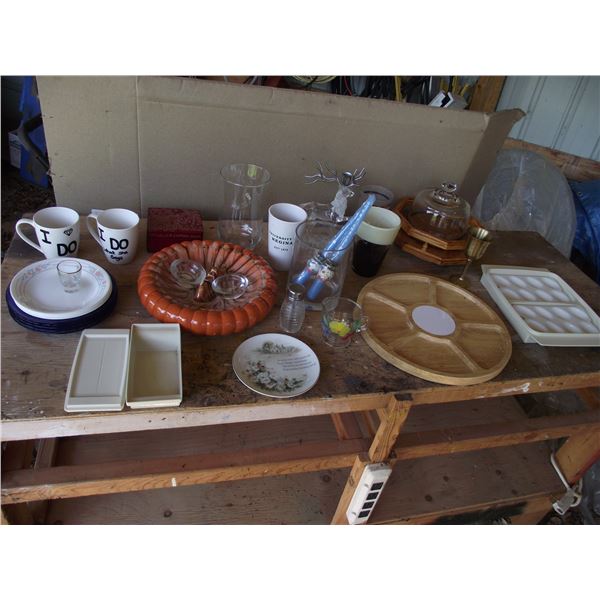 Qty of Plates, Ashtrays, Cups, Vases, Serving Dishes and Trays, Candles.