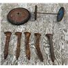 Image 2 : Rail road spikes x5 & Antique wagon wheels x3