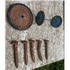 Image 3 : Rail road spikes x5 & Antique wagon wheels x3