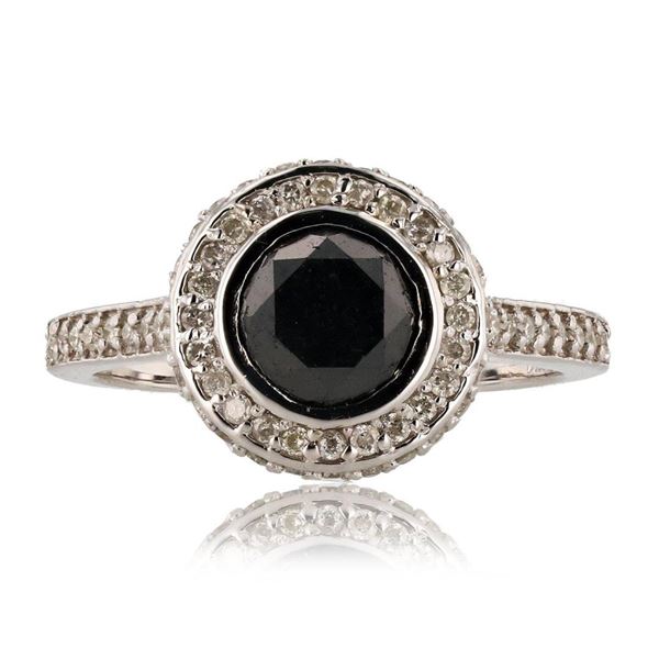 1.58 ctw Black Diamond and 0.50 ctw White Diamond 14K White Gold Ring