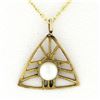 Antique Victorian 14k Gold Open Triangle 3.5mm Pearl Lavalier Pendant 18" Chain