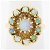 Image 1 : Estate Solid 14K Yellow Gold Round Cabochon Prong Set Opal Cluster Flower Ring