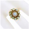 Image 3 : Estate Solid 14K Yellow Gold Round Cabochon Prong Set Opal Cluster Flower Ring