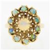 Image 4 : Estate Solid 14K Yellow Gold Round Cabochon Prong Set Opal Cluster Flower Ring