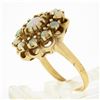 Image 9 : Estate Solid 14K Yellow Gold Round Cabochon Prong Set Opal Cluster Flower Ring