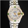 Rolex Ladies Quickset Two Tone White Diamond And Emerald Datejust Wristwatch