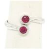 NEW Custom Made 14k White Gold Round Bezel Set Ruby Two Stone Simple Bypass Ring