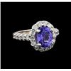 3.48 ctw Tanzanite and Diamond Ring - 14KT White Gold