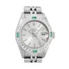 Rolex Ladies Quickset Stainless Steel 18K White Gold Diamond & Emerald Bezel Sil
