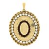 Image 1 : Vintage 14K Gold Garnet & Pearl Large Textured Oval Reversible Locket Pendant