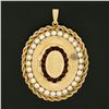 Image 4 : Vintage 14K Gold Garnet & Pearl Large Textured Oval Reversible Locket Pendant