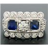 Image 2 : Antique Art Deco Etched Platinum 1.0 ctw European Cut Diamond & Syn Sapphire Rin