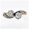 Image 4 : Antique Edwardian 14K Gold Platinum .54 ctw European Diamond Two-Stone Bypass Ri