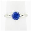 Vintage 14k White Gold 1.26 ctw Round Sapphire Solitaire Open Work Engagement Ri