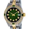 Rolex Ladies Quickset 18K Yellow Gold And Steel Green Vignette Diamond And Emera