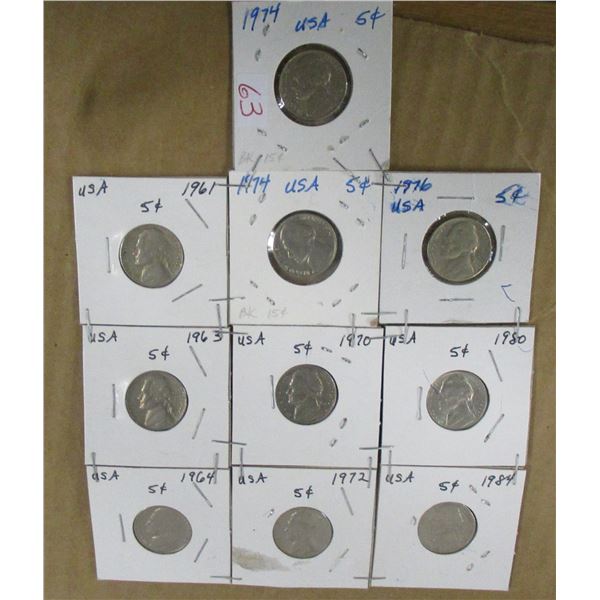 1964 - 1984 USA NICKELS (10 ASSORTED)