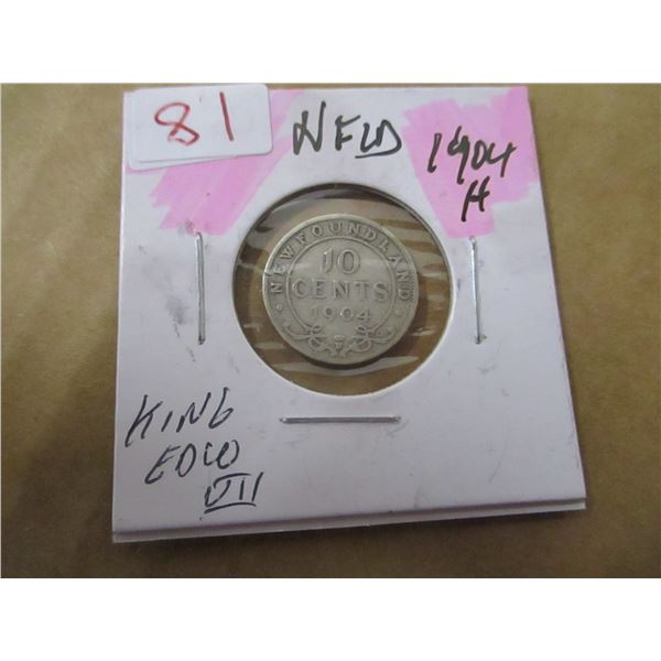 1904 NEWFOUNDLAND KING EDWARD VII SILVER DIME